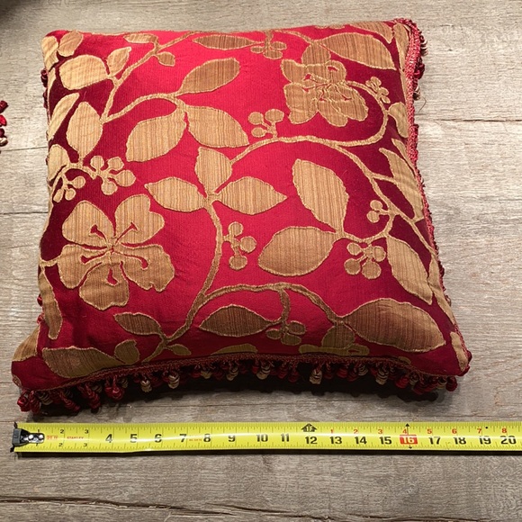 Rich red n gold silk feather down accent pillows - Picture 4 of 7